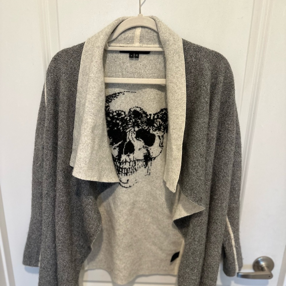 Skull Cashmere Gray and Cream Cardigan